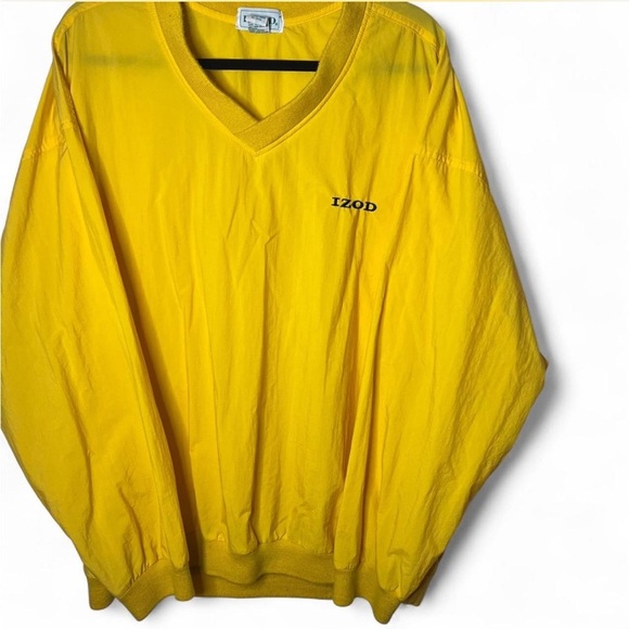 Vintage IZOD Yellow Windbreaker Jacket Size L Zip Pockets 90s Retro - Picture 2 of 6